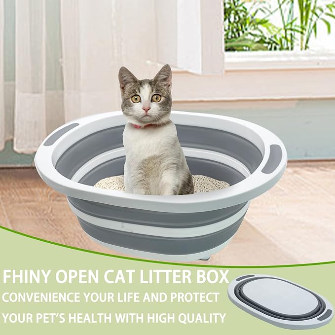 Fhiny Open Cat Litter Box, Small Litter Box for Kittens Low Entry Kitty Potty Pan Foldable Travel Toilet Waterproof for Indoor Small Pet Senior Cats 15.7"×12.5"