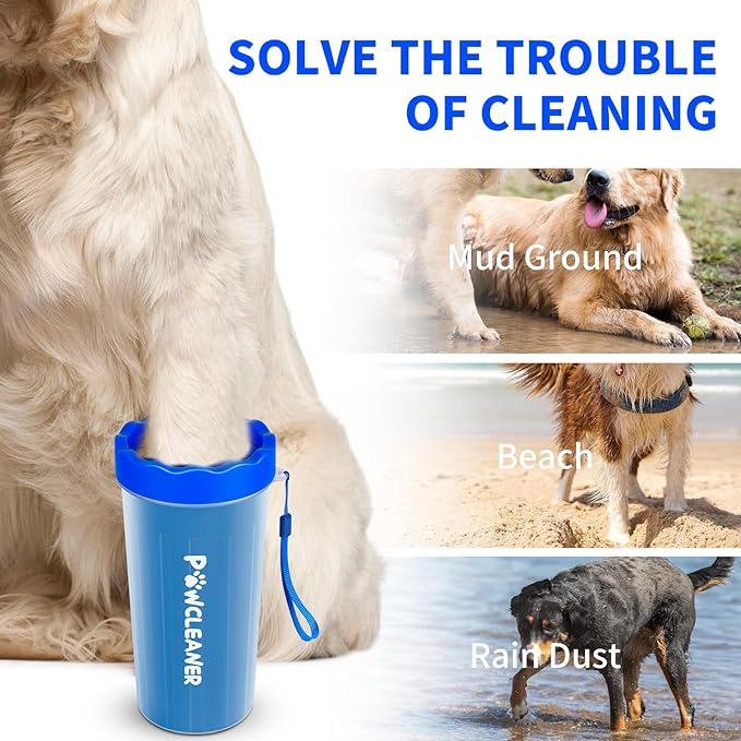 Dog Paw Cleaner, Washer, Muddy Pet Foot Cleaner for Small Medium Large Breed Dogs/Cats (with 3 absorbent towel) (Navy Blue, Large)