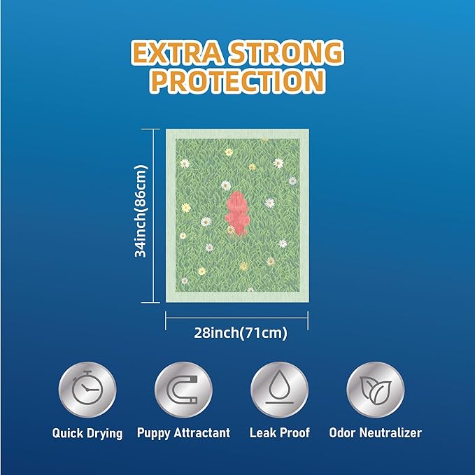 HONEYCARE Dog Training Pads with Grassfield & Fire Hydrant Printing丨Eliminating Urine Odor Puppy Pads 丨 XL Premium Dog Pee Pads (30Count, 28x34 inch)