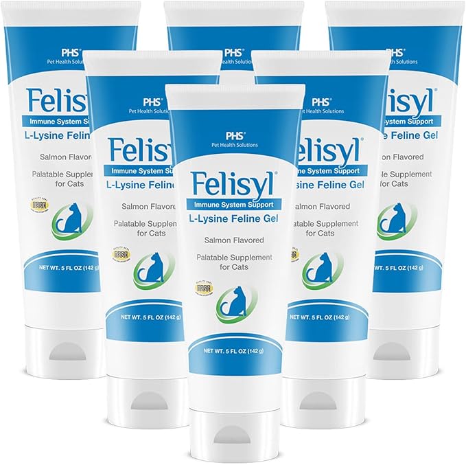 L-Lysine Gel for Cats (5oz) – Supports Immune, Respiratory, and Eye Health. Eases Sneezing, Runny Nose, and Watery Eyes. Tasty Salmon Flavor - Made in The USA (6 Pack)