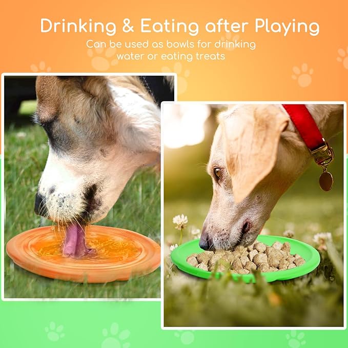 Nobleza 2 Pack Dog Flying Disc, Interactive Flyer Dog Toys for Small Medium Large Dogs to Fetch, Durable Outdoor Dog Disc Toy for Long-Distance Flies and Floats on Water, Orange & Green