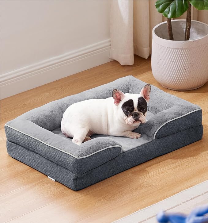 Made4Pets Orthopedic Dog Bed for Medium Dogs, Supportive Foam Medium Pet Bed Sofa with Washable Removable Cover, Waterproof Dog Couch Bed, Non-Slip Bottom and Egg-Crate Foam, Grey