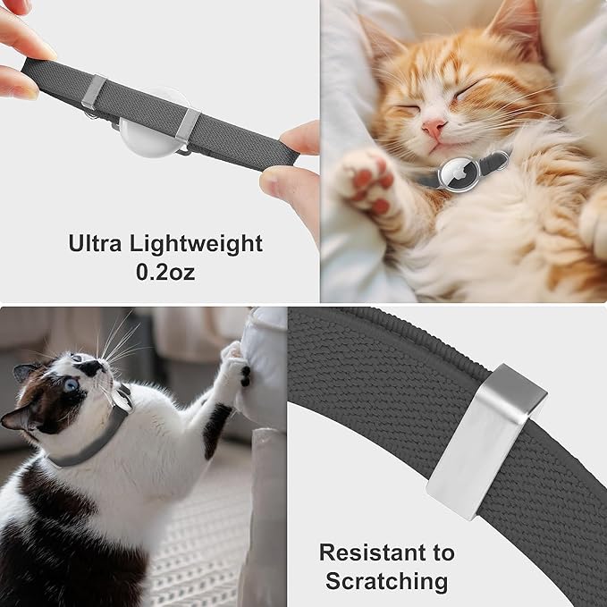 AirTag Cat Collar,Ultra Elastic Cat Tracker Collar with Apple Air Tag Holder, [Lightweight][Scratch Resistant] Stepless Adjustable GPS Pet Collar for Cats Kittens (Black)