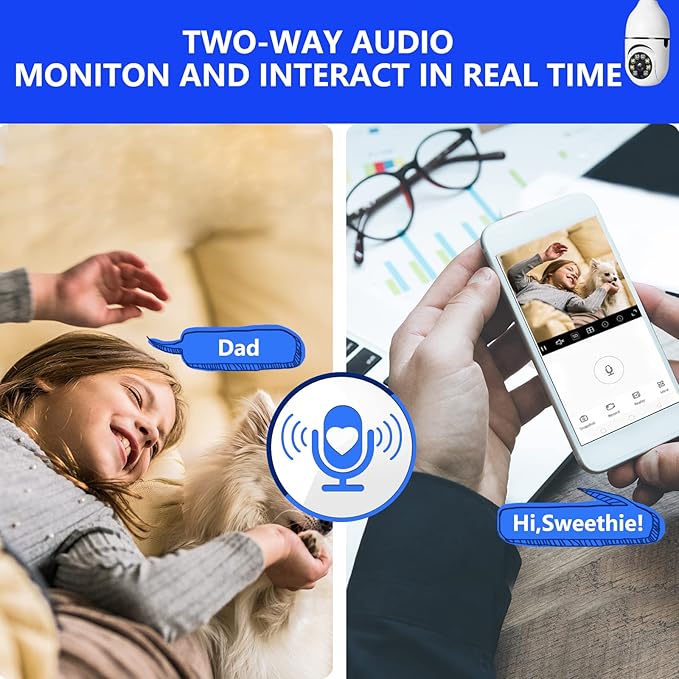 5G Light Bulb Security Camera WiFi Dual Band,360 Degree 1080P Wireless Indoor Full Color,Smart Dome Camera with Auto Tracking, Light Socket Surveillance PTZ Camera