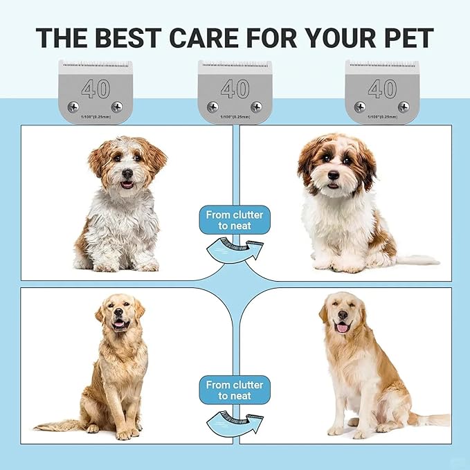 40 Blades for Dog Grooming Blades Compatible with Andis,Oster A5,Wahl km10 Dog Clippers,Size-#40, 1/100-Inch Cut Length (0.25mm) (3pcs #40)