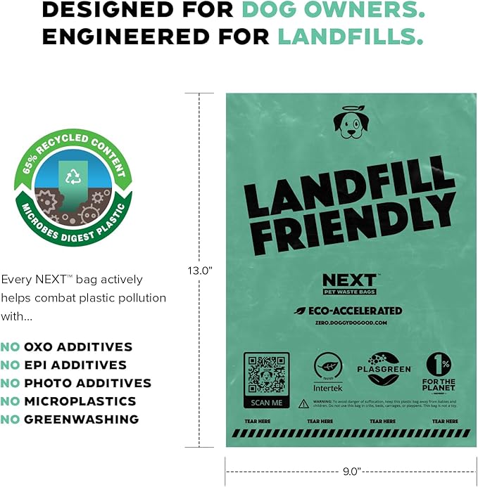 Doggy Do Good Next Pet Waste Bags for Dog Poop, Landfill Friendly, Recycled Plastic, Unscented, Leakproof, Strong, Thick, Earth Friendly, 240 Count