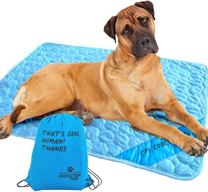 INSPECTOR TAIL Self Cooling & Traveling Mat + Free String Bag Pack/Washable & Portable Pet Soft Pad for Indoor or Outdoor/Perfect for Dog & Cats for Car Travel Kennel Sofa Bed Floor/Blue