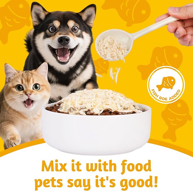 Just Try 8 OZ Fish Roe Freeze Dried Cat & Dog Food Toppers Mixers Grain Free Cat Treats for Indoor Cats Low Calorie Real Chicken Egg Yolk Omega 3 Supports Skin & Coat Health
