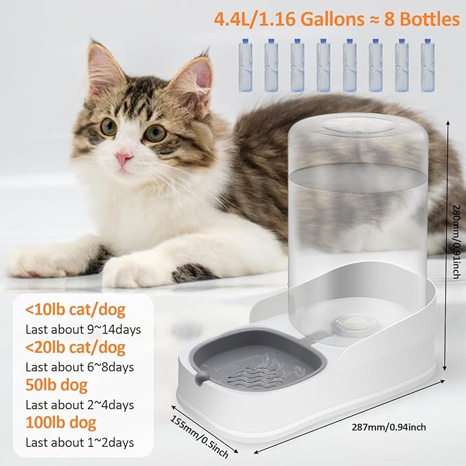 Automatic 4.4L Pet Water Dispenser, Gravity Dog Water Bowl & Cat Water Dispenser, Suitable for Small & Medium-Sized Cats, Dogs, Rabbits