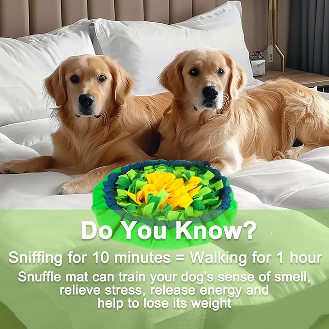 Snuffle Mat for Dogs Sniffing Feeding Mat,Dog Snuffle Mat Slow Feeding Bowl Dog Anti-Slip Nose，Adjustable Dog Digging Toys Encourages Natural Foraging Skills and Mental Stimulation (Green)