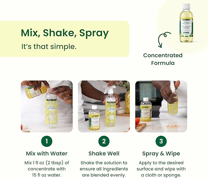 Good Natured Brand All-Purpose Cleaner Concentrate | Multi-Surface Cleaner | Natural Lemon Essential Oil | Multipurpose Cleaner Concentrate All Surfaces | Lemon Love | 4oz makes 64oz