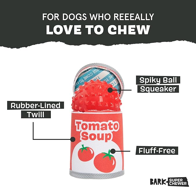 Barkbox Tomutto Soup Dog Toy for Large Super Chewers – Durable with Hidden Surprise Toy Inside for Extra Fun and Engaging Playtime