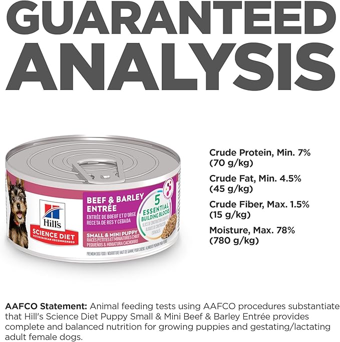 Hill's Science Diet Beef & Barley Entree Puppy Small and Mini Canned Food, 5.8 oz., Count of 24