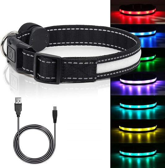 Light Up Dog Collars,Safety LED Dog Collars USB Rechargeable 7 Changing Colors Glow in The Dark Dog Walking Light,Neon Adjustable Safety Buckle Lighted Dog Collar for Small/Medium/Large Dogs, S Size