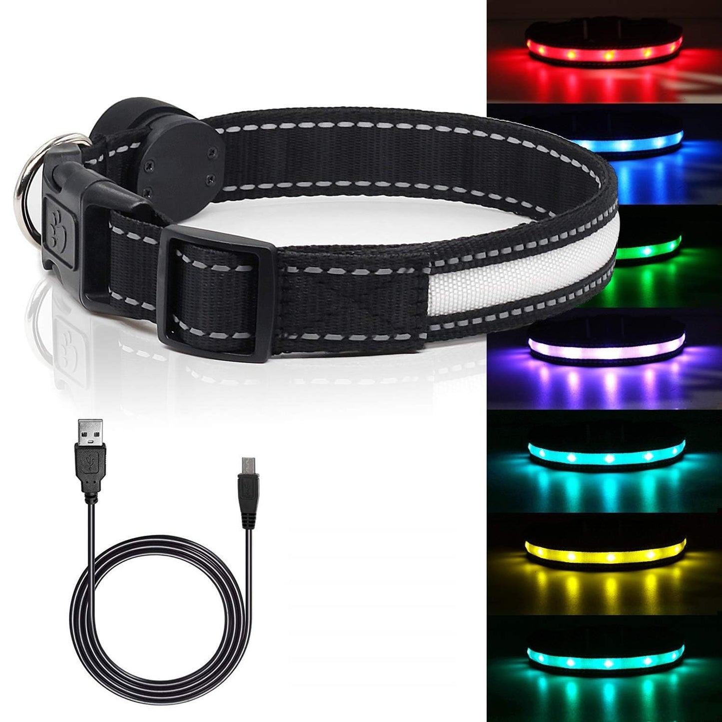 Light Up Dog Collars,Safety LED Dog Collars USB Rechargeable 7 Changing Colors Glow in The Dark Dog Walking Light,Neon Adjustable Safety Buckle Lighted Dog Collar for Small/Medium/Large Dogs, S Size