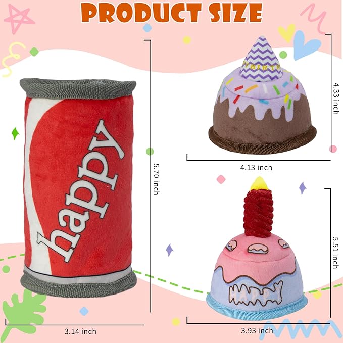 Squeaky Dog Toys Birthday Toy,Dog Toy Cake, No Stuffing pp Cotton for Large, Medium and Small Breeds，Dog Squeaky Balls Inside, Puppy Birthday Gifts