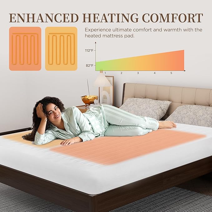 Heated Mattress Pad Queen Size-Dual Controllers Electric Mattress Pad with Deep Pocket,6 Heat Settings & 1-10 Auto Shut Off Electric Bed Warmer,ETL Certified,Machine Washable(60"x80")