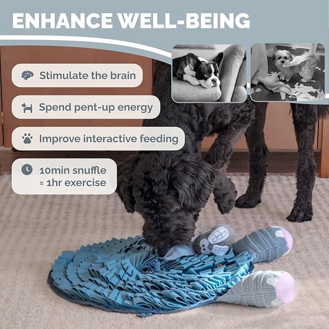 POPUPJOYS Durable Hide & Seek Snuffle Mat for Dogs, 2-in-1 Enrichment Puzzle Toy with Detachable Tail & Squeaker, Adjustable Difficulty Level with Suction, Machine Washable, Gift-Ready (Elephant)