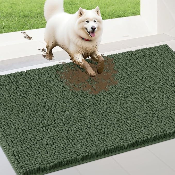 IM HOME 48" x 38" Olive Dog Door Mats for Muddy Paws, Chenille Absorbent Dog Mat, Non Slip Heavy Mud Mat for Dogs, Soft Pet Bed Mat for Entryway, Mud Paws, Inside Floor