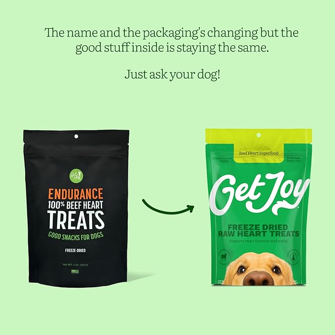 Get Joy Freeze Dried Superfood 100% Beef Heart Dog Treats, 4 Ounce Bag, Single Ingredient Organ Meat, High Protein, Heart Health, Energy, Muscle Repair, Grain Free & Gluten Free, Made in USA