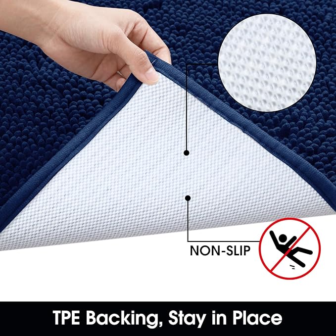 HOMEIDEAS Doormat Indoor Entrance, 32"x20", Highly Absorbent Chenille Muddy Dog Washable Non Slip Front Welcome Door Floor Mat for Entryway, Navy Blue