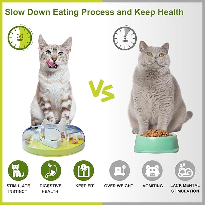 Interactive Cat Treat Puzzle, Food Dispenser, Cat Stimulation Maze, Slow Feeder, Enrichment Toys for Indoor Cats and Kittens (Neon Green)