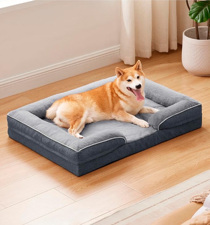 MADE 4 PETS Orthopedic Dog Bed for Large Dogs, Supportive Foam Big Large Pet Bed Sofa with Washable Removable Cover, Waterproof Dog Couch Bed, Non-Slip Bottom and Egg-Crate Foam, Grey