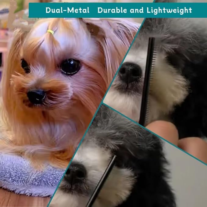 Pet Grooming Comb for Cat and Dog Hairstyling - Rat Tail Trimmer, Float Hair Removal Dematting Tool with Rounded Ends for Home Grooming