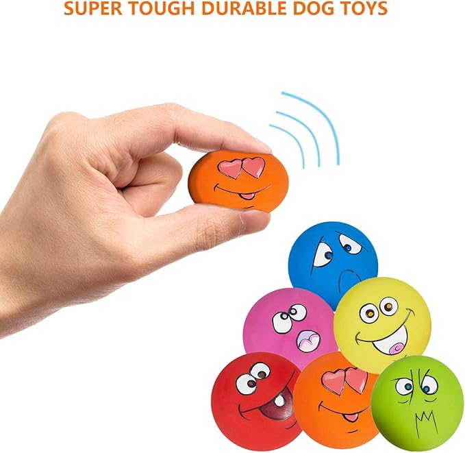 Dog Toy Squeaky Dog Toys Funny Face Chewing Latex Rubber Soft Fetch Play Interactive Dog Balls for Puppy Small Medium Pet Dog (6PCS)