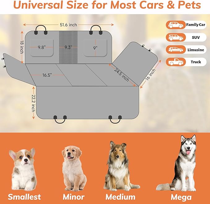 Dog Car Seat Cover, Back Seat Cover for Dogs-Supports 400lb, Waterproof Dog Cars Seat Cover-Back Seat Pet Cover for Car SUV & Trucks, Pet Hammock for Car- Seat Cover for Dogs (2 Pack Black)