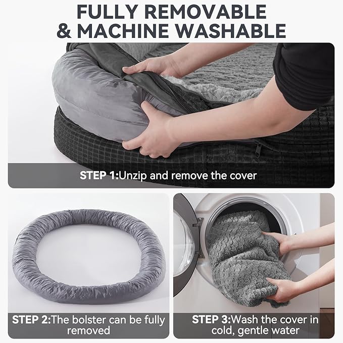 JOEJOY Orthopedic Dog Bed for Extra Large Dogs, Egg-Crate Memory Foam Pet Bed with Bolster Sides, Waterproof Lining, Removable Washable Cover & Non-Slip Bottom, Black