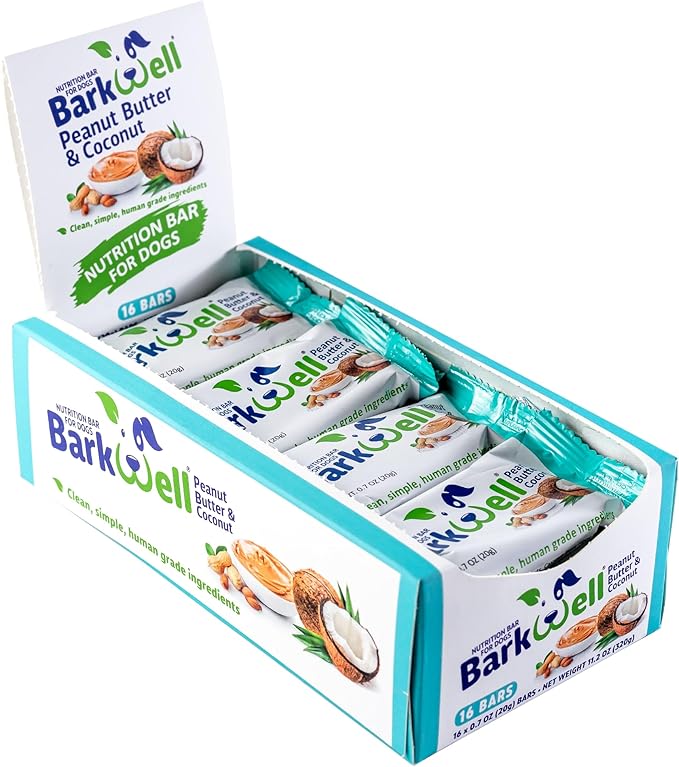 Peanut Butter Nutrition Bars for Dogs, 0.7 Ounce, 16-Pack (Coconut) Dog Treat, 100% Natural Dog Peanut Butter, Stuff Toy, Snuffle mat, Semi-Moist Dog Snack, Made in The USA
