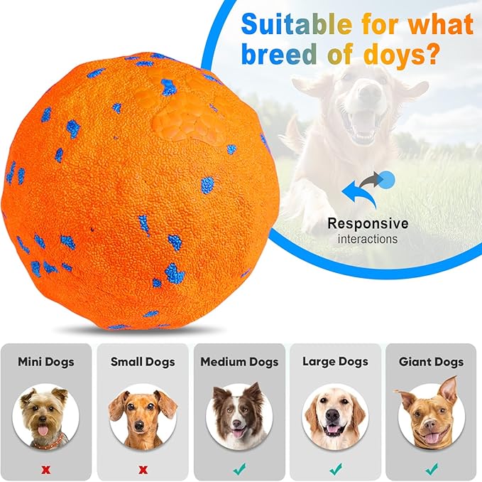 Interactive Dog Toys Ball, Automatic Moving, Bouncing Chew Toys, E-TPU Material, Suitable for Large and Medium-Sized Dogs, Used for Boredom Relief and Daily Training, USB Rechargeable (Orange)