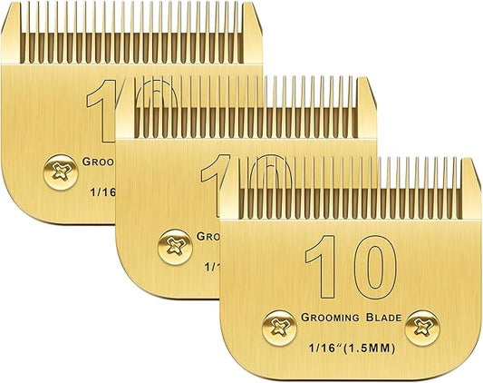 10 Blades Compatible With Andis/Oster A5/Wahl KM-10 Series Dog Clippers - Detachable Replacement Grooming Blades (Gold 10#/3PCS)