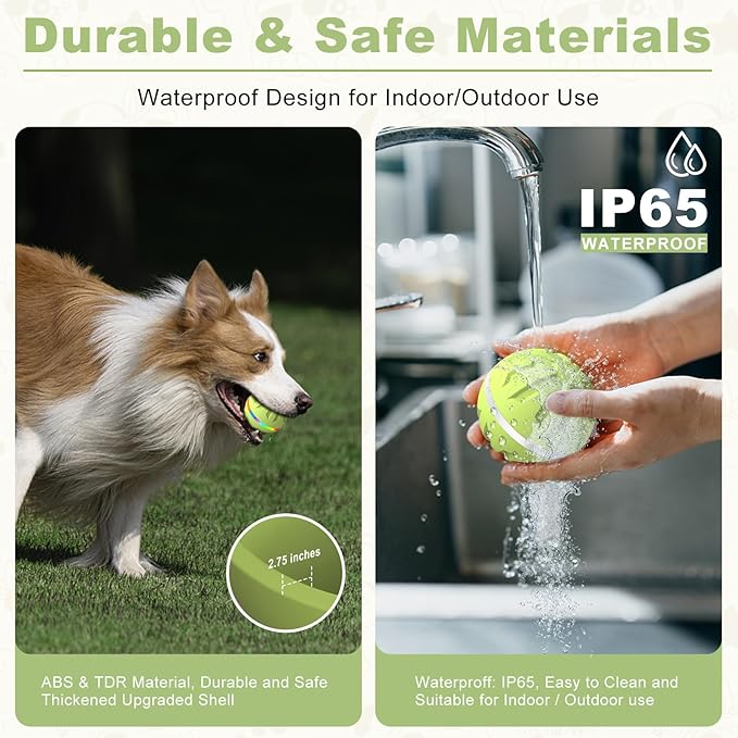 Dog Toys Dog Ball, Durable Motion Active Rolling Balls with Remote Control LED Light, Rubber Peppy Pet Balls for Medium Large Dogs, USB Rechargeable, 3.2-in Diameter (Green)