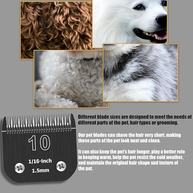 3 Pack 10# Detachable Dog Grooming Steel Blades,Compatible with Andis,Oster A5,Wahl KM-10 Series,Cut Length 1/16-Inch 1.5MM （Black）