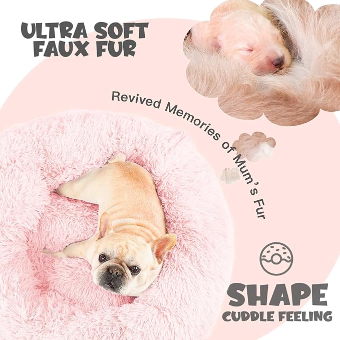 Himax Dog Beds for Medium Dogs, Pink Dog Bed with Blanket Attached, Calming Anti-Anxiety Fluffy Dogs Beds Washable (20"/26"/35")