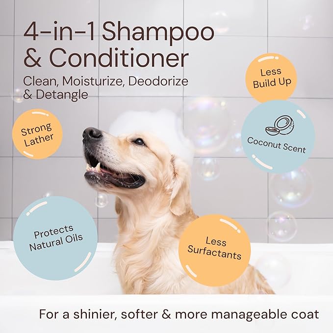 Sunny & Honey 4-in-1 Dog Shampoo & Conditioner with Long-Lasting Perfume Mist - 16 fl oz Shampoo & 8 fl oz Mist - Moisturizing, Deodorizing, Detangling Body Wash - Good-Smelling Dog Bath