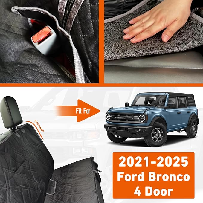 Dog Car Seat Cover Compatible with Ford Bronco 4 Door 2021-2025, Waterproof Pet Bench Seat Cover for Back Seat, 600D Heavy Duty Scratch Proof Nonslip Truck Seat Covers for Dogs