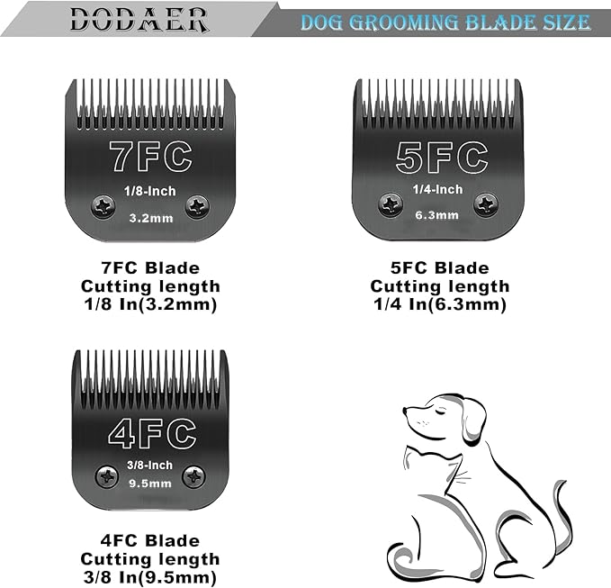 7FC+5FC+4FC Black Detachable Pet Dog Grooming Clipper Stainless Steel Blades Set,Compatible with Andis,Oster A5,Wahl KM10 Series Clippers,3 Pack