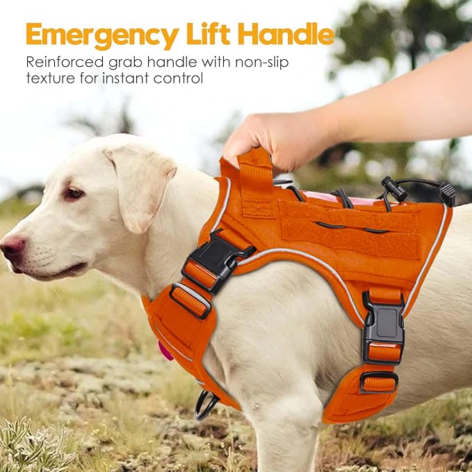 Heavy-Duty Tactical Dog Harness for Large Dogs, No Pull Adjustable Reflective Pet Vest with Molle System, K9 Military-Grade Control for Service Training, Outdoor & 10+ Breeds, Orange, Small