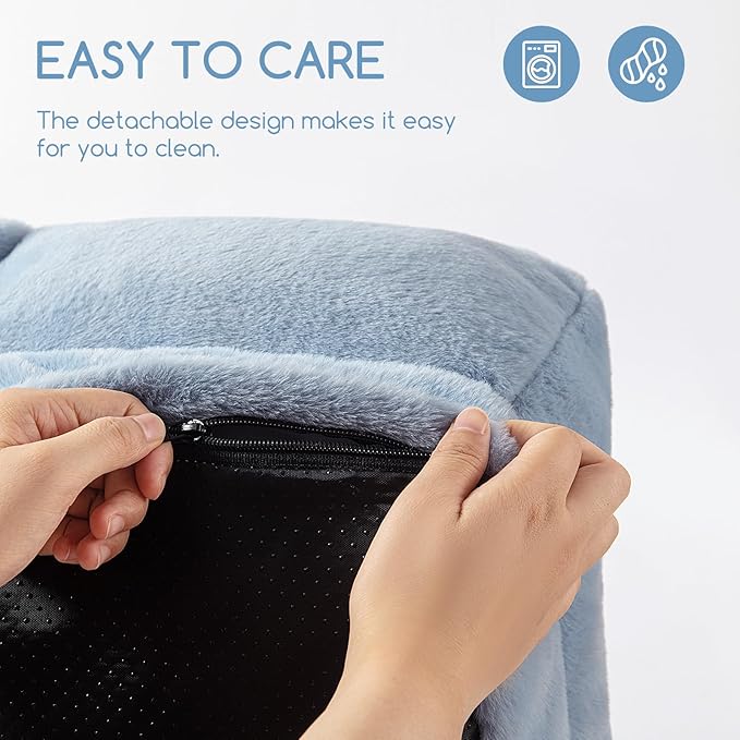 Hollypet Fluffy Plush Pet Cat Couch Soft Calming Pet Sofa Beds for Medium Small Cats and Dogs, Sky Blue