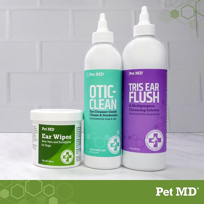 Pet MD Veterinary Tris Flush Cat & Dog Ear Cleaner - and Infection Treatment with Ketoconazole 12 oz