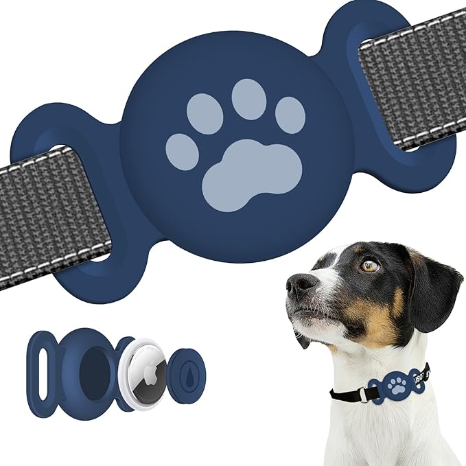Dog Collar Holder Compatible with Airtag, 1 Pack Waterproof Full Body Covered Soft Silicone Case for Apple Air Tag Dog Collar GPS Pet Tracker