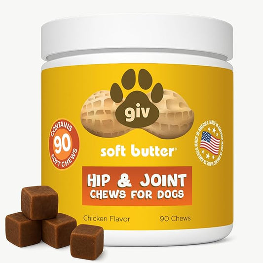 Hip & Joint Supplement Chews for Dogs, Chicken Flavor, 90 Soft Chews - Glucosamine - Chondriotin - Hemp Oil - Turmeric - MSM- Hyaluronic Acid - Hemp Seed Meal