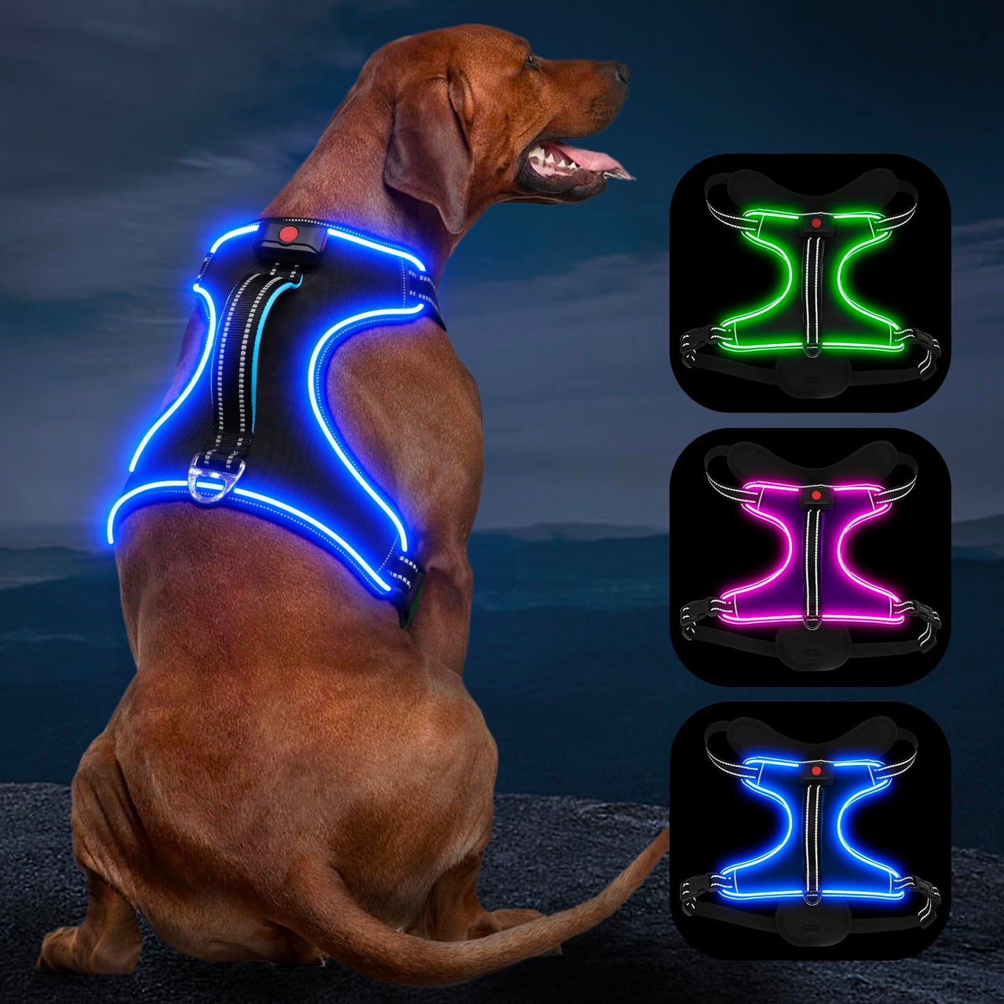 Vizbrite Light Up Dog Harness, No Pull LED Dog Harness with Handle, Rechargeable Lighted Safety Vest for Small Medium Large Dogs, Adjustable Soft Dog Lights for Night Walking