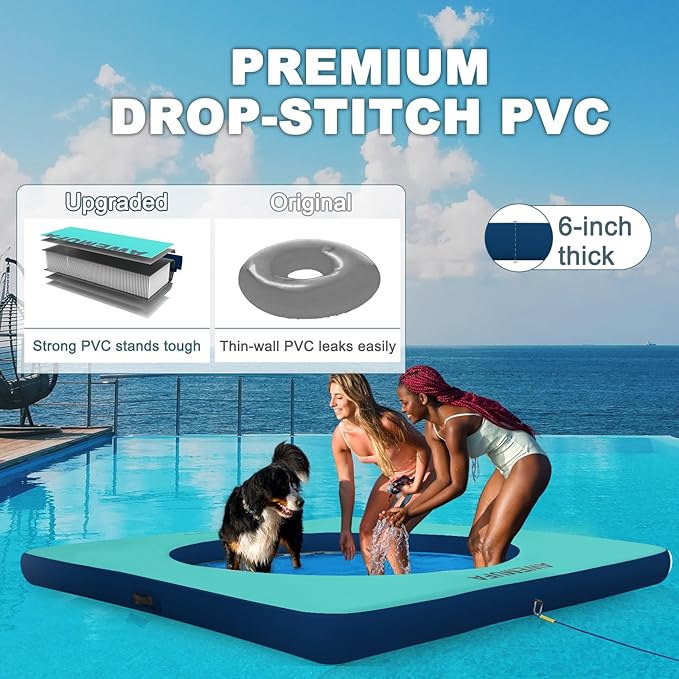 Inflatable Dock Floating Platform with Mesh, Heavy Duty Water Hammock Floats Floating Ring, Tanning Pool Hammock Inflatable Raft Mat Lake Floats for Adults Ocean