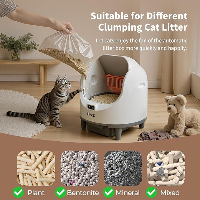 Self Cleaning Cat Litter Box for Multiple Cats,Automatic,Spacious Open Top,Weight Sensing Safety Design,Quite,Smart App Control,14 Days of Large Capacity,Easy to Use,with A Fan to Remove Odors,White