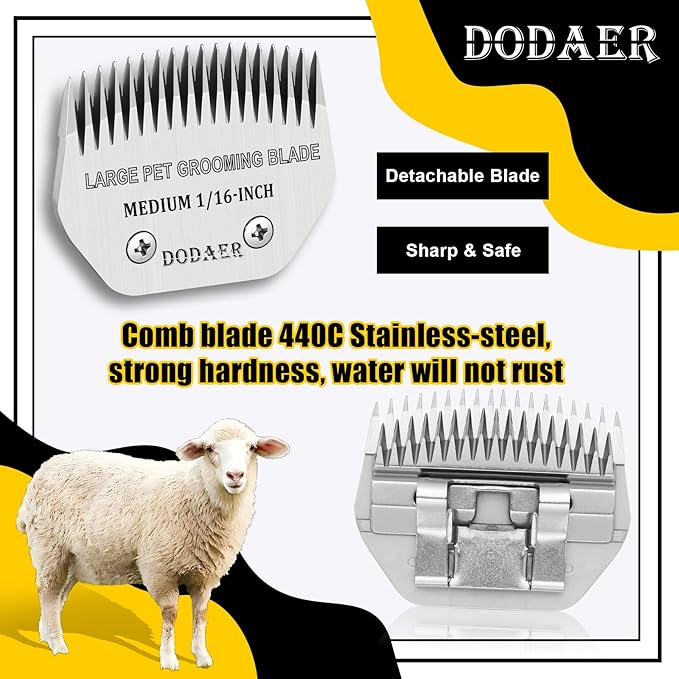 Detachable Pet Dog Grooming Clipper Steel Blade,Compatible with Andis Medium Blending,Oster A5,Wahl KM10 Series Clippers,Medium,1/16-Inch Cut Length for Large Dog,Horses,Sheep（64330）