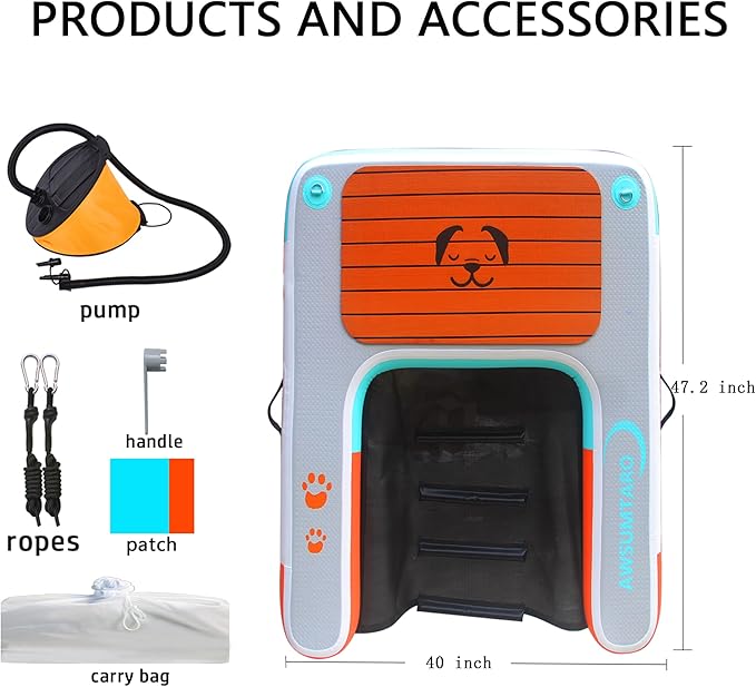 Inflatable Dock, Load-Bearing 200 pounds, Dog pet ramp, Suitable for Swimming Pools, Boat Docks, Lakes, Beach use Water Sports Platform.